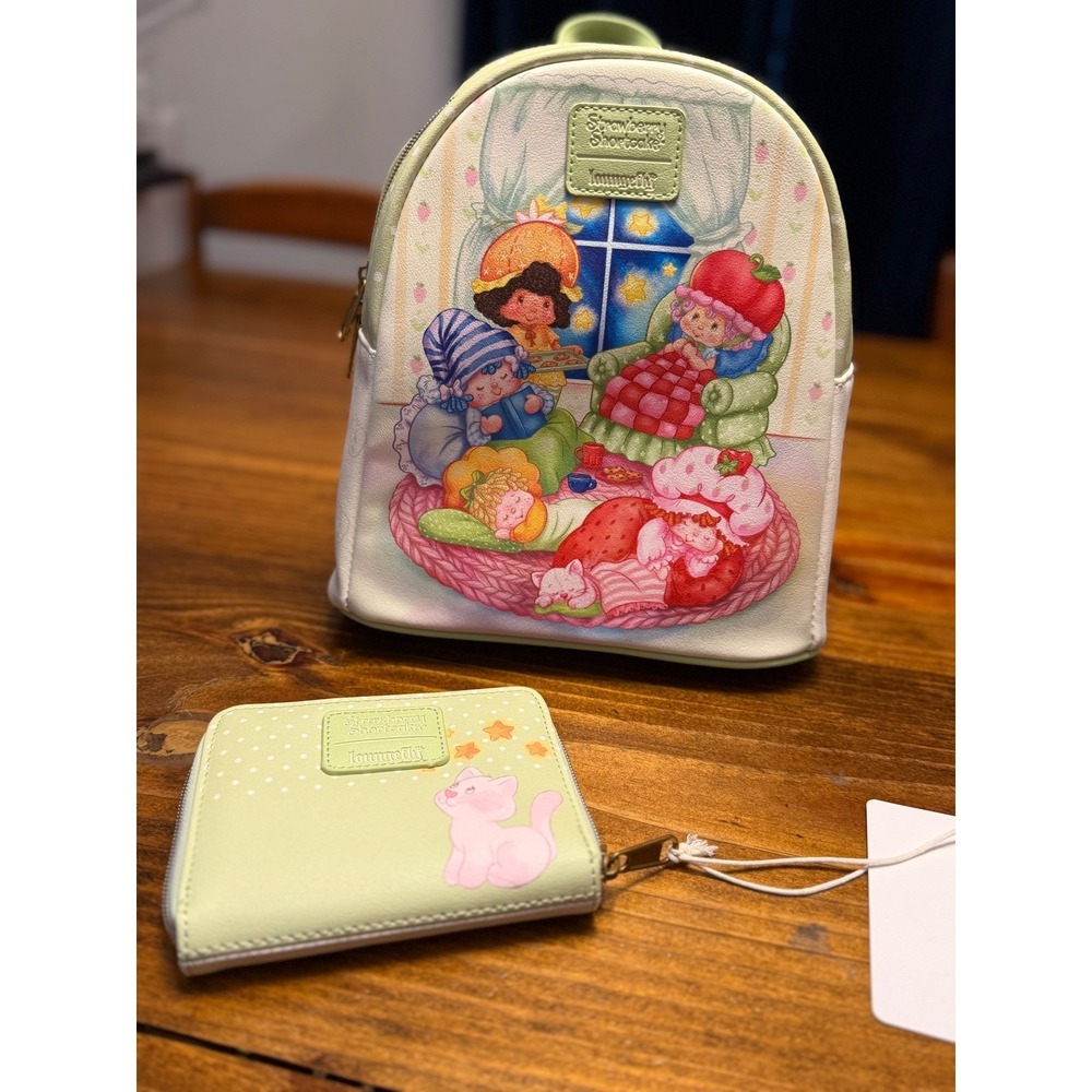 Loungefly Strawberry Shortcake Slumber Party Mini Backpack Wallet Set NWT